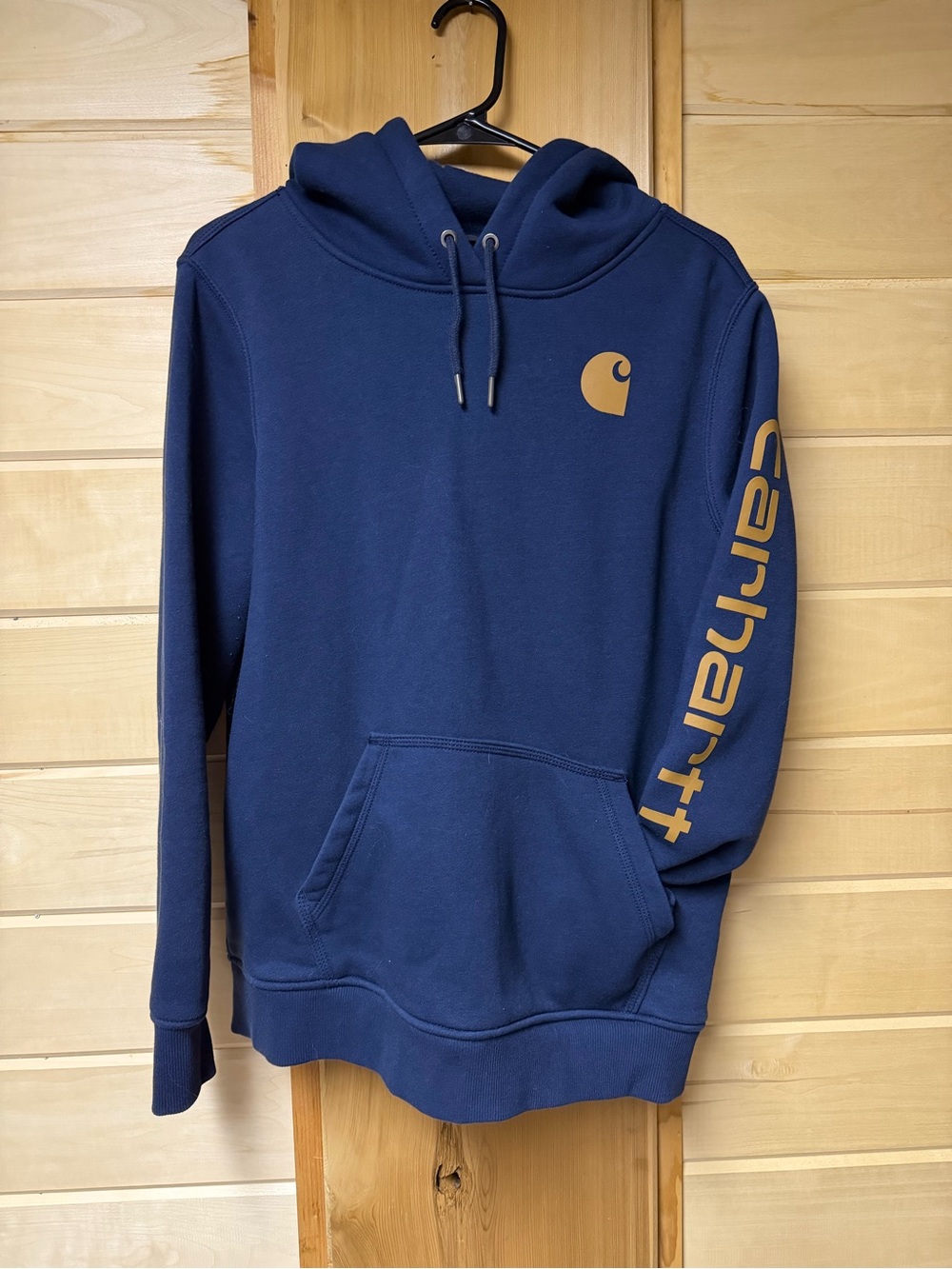 Carhartt Womens Navy Hoodie with Brown Logo